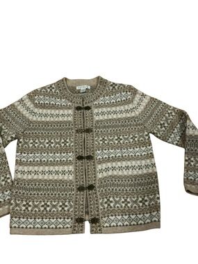 Vtg Susan Bristol fair isle wool cardigan sweater Nordic pattern metal toggle